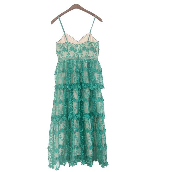 VICI Pascal Tiered Crochet Lace Midi Dress Teal Green XS - Picture 7 of 12